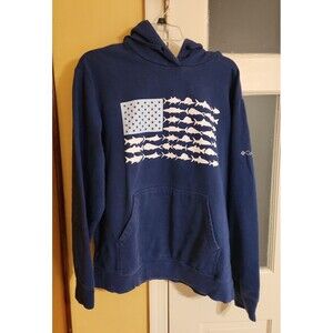Columbia Men's PFG Fish Flag II Pullover Hoodie in Navy Blue Size L